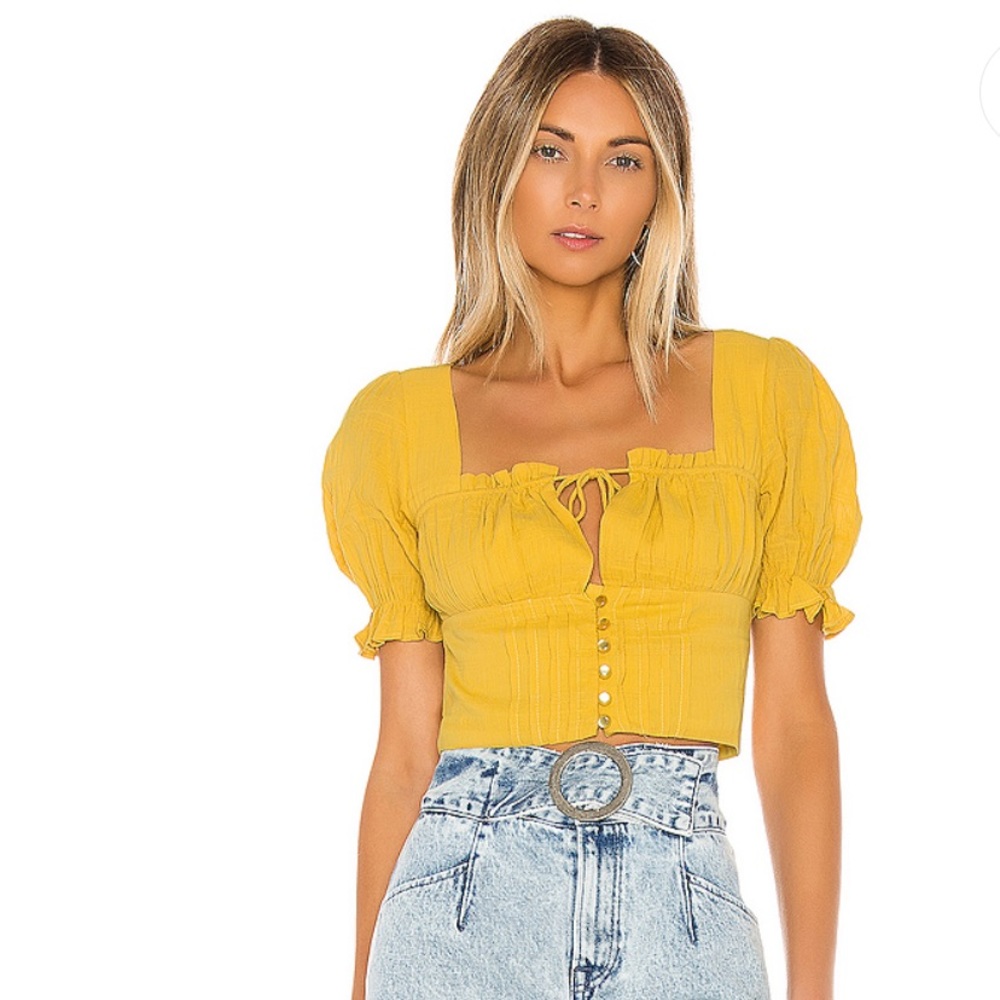 NWT Privacy Please Golden Top Puff Sleeves